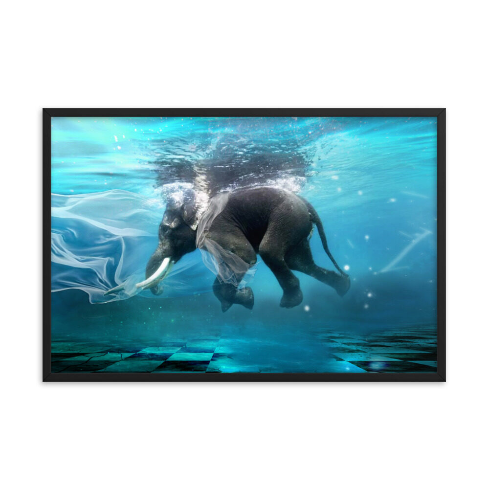 Ellie Framed Print, Elephant Underwater