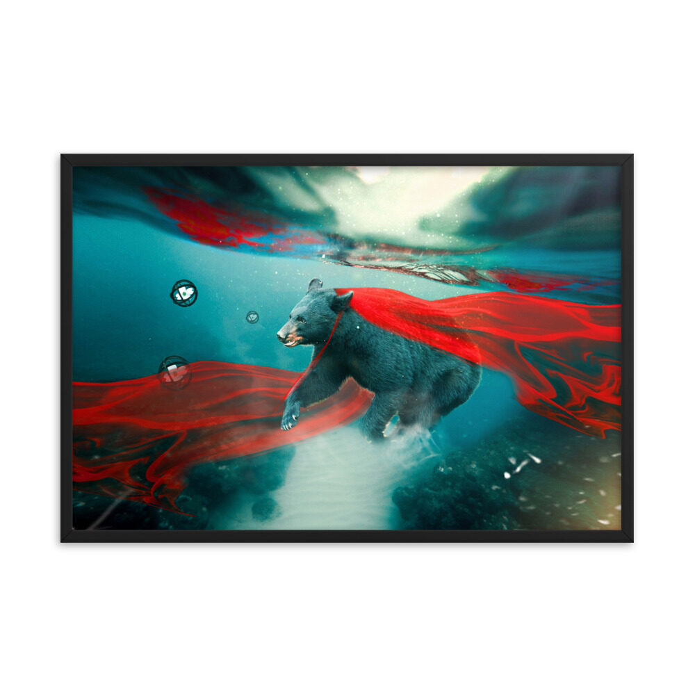 Royal Aqua Bear Framed Print - Bear Underwater