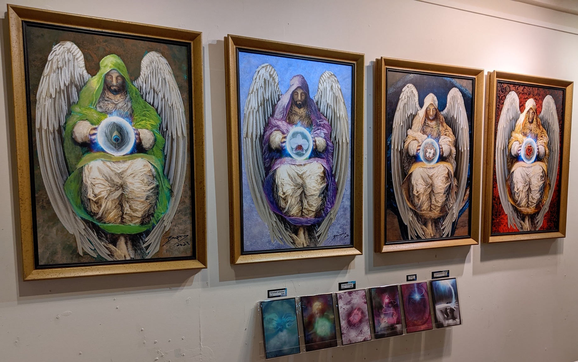 Four-Angels-gallery Archangels of the four directions installed in the front room of Blue Dharma Gallery